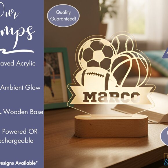 Personalized Sports Night Light | Custom Baseball, Football, Basketball & Soccer - Picture 3 of 8